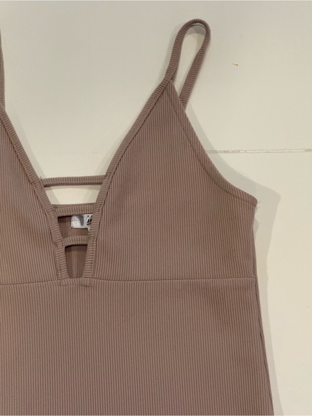 3/$30 / Streetwear Society Ribbed V-Neck Strappy Bodycon Dress - Taupe / Small - Picture 4 of 4